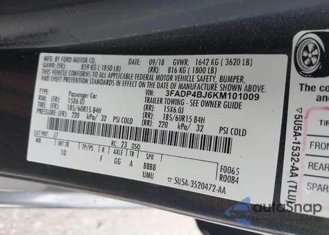2019 Ford Fiesta Se from USA, damaged, VIN 3FADP4BJ6KM101009
